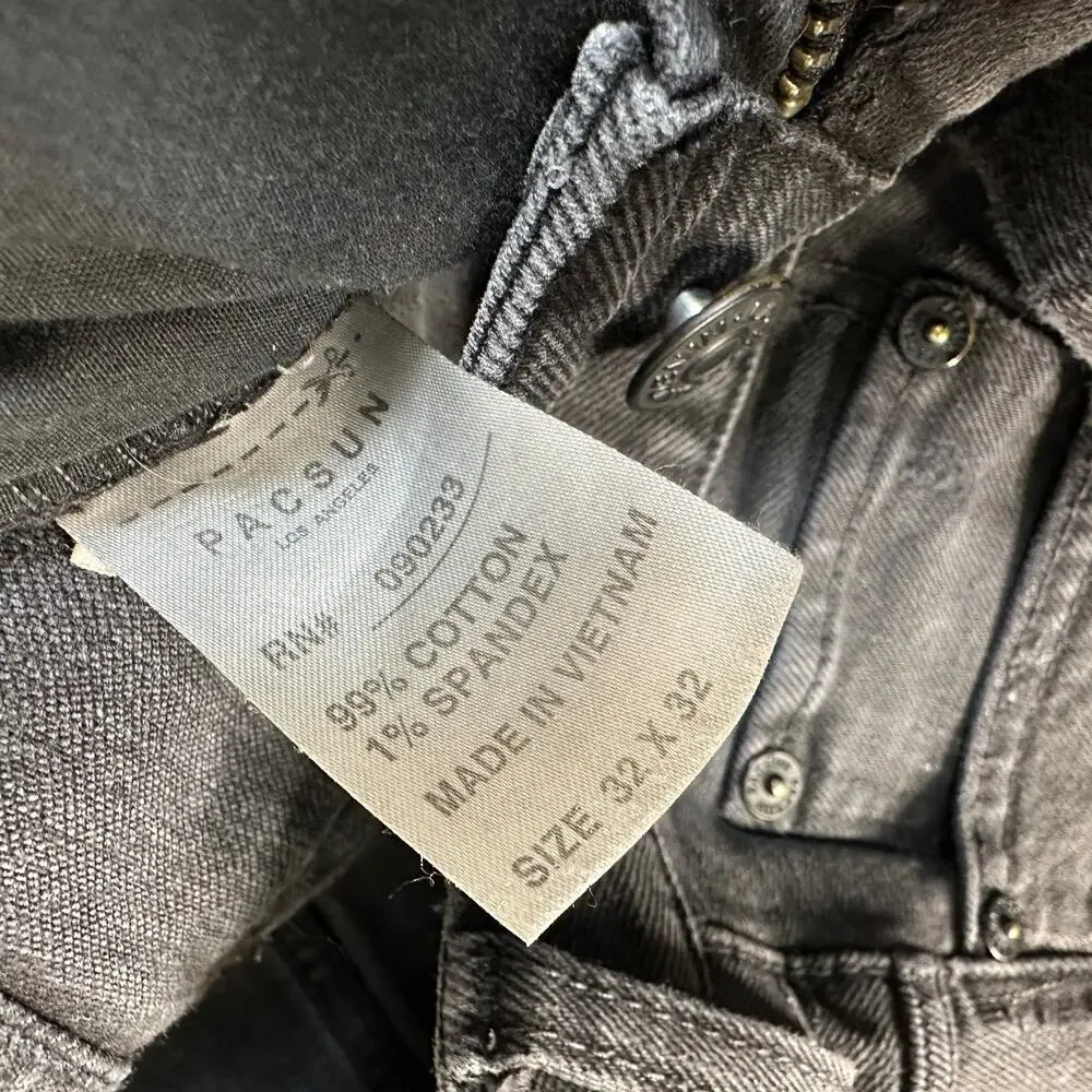 Pacsun Comfort Stretch Stacked Skinny Jeans Men's 32x32 Black Distressed Raw Hem